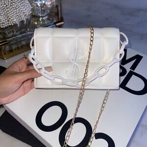 White “Cash Bag Me” Lattice Textured Small Handbag